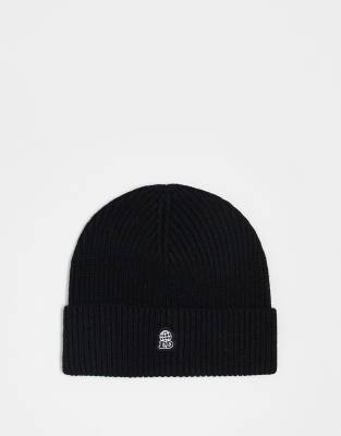 Dr Denim unisex ribbed wool blend beanie with DD global embroidery