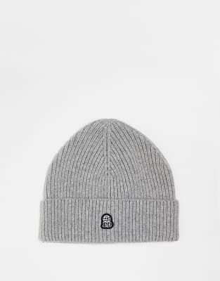 Dr Denim Unisex Ribbed Wool Blend Beanie With Dd Global Embroidery In Gray
