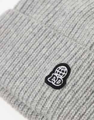 Dr Denim Unisex Ribbed Wool Blend Beanie With Dd Global Embroidery In Gray