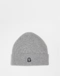 [Dr Denim] Dr Denim unisex ribbed wool blend beanie with DD global embroidery in grey melange One Size Grey melange