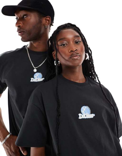 Dr Denim Unisex – Trooper – Luźny T-shirt w kolorze złamanej czerni z małą grafiką z przodu