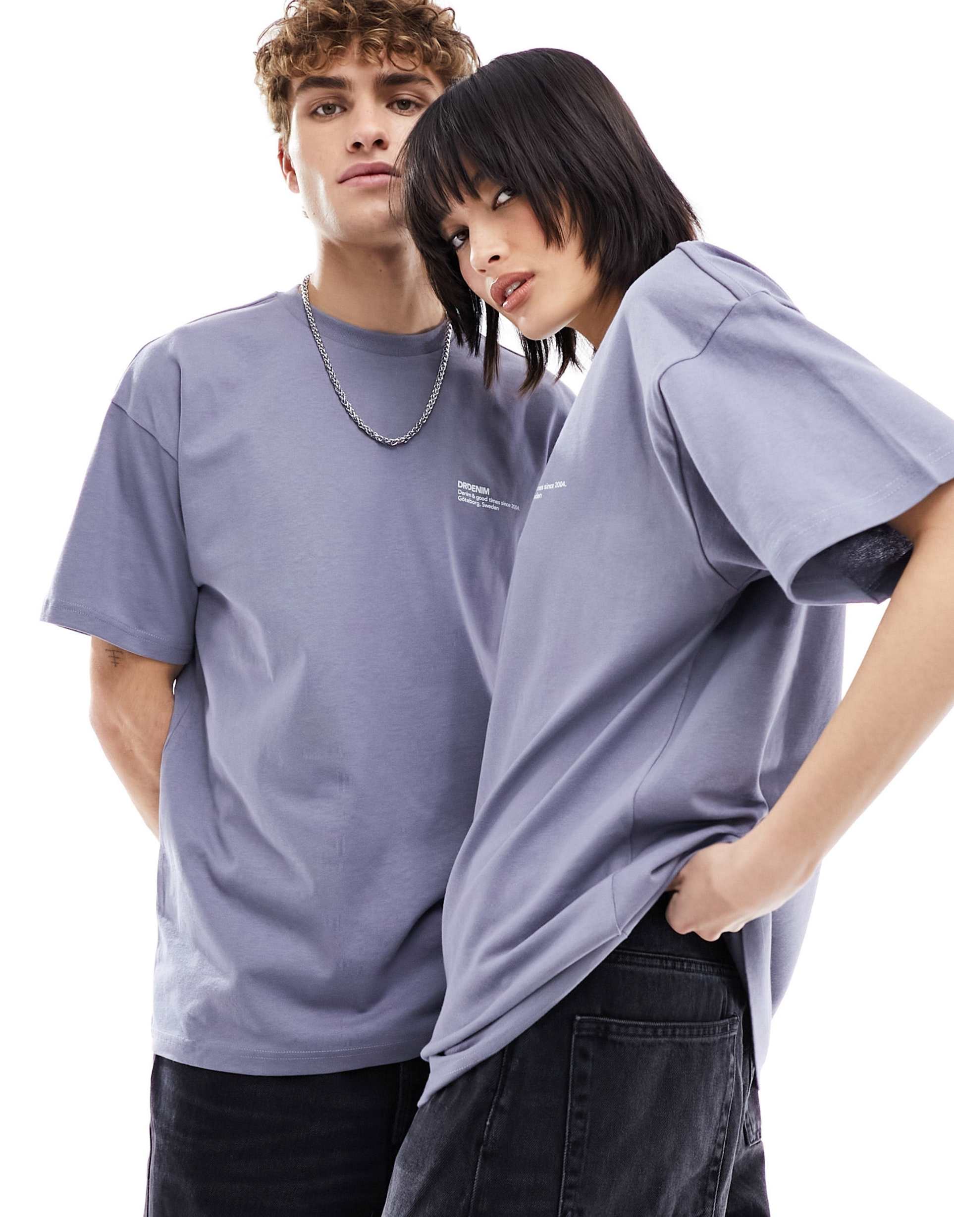 dr denim unisex trooper relaxed fit t-shirt with front logo in lavender blue granite
