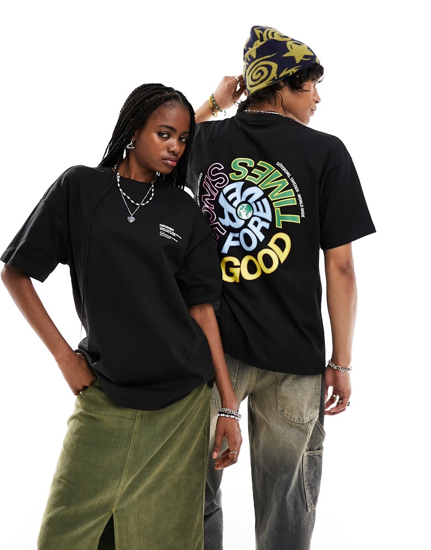 unisex Trooper relaxed fit t-shirt with 'good times since forever' back graphic print in black
