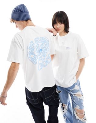 Dr Denim unisex Trooper relaxed fit t-shirt with ’good times since forever’ back graphic print in white