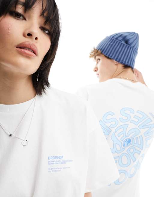 Dr Denim unisex Trooper relaxed fit t-shirt with 'good times since forever' back graphic print in white, 4 of 4