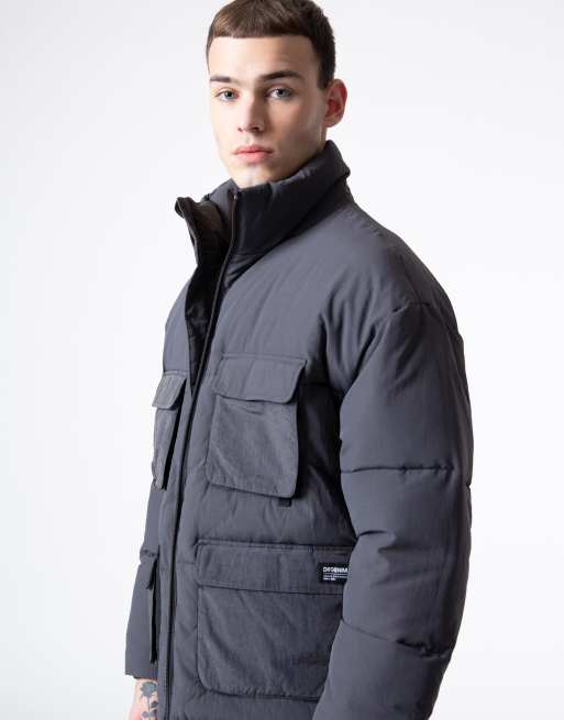 Dr Denim utility puffer jacket in gray | ASOS