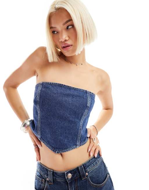 Dr Denim Willow handkerchief denim tube top in pebble mid