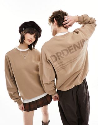 Dr Denin unisex Justus crew neck loose heavyweight sweatshirt with back logo in brown - ASOS Price Checker
