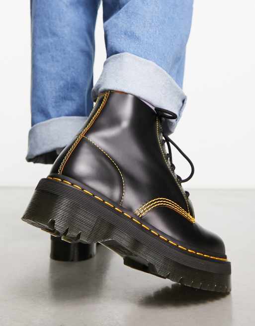 Dr Martens 101 UB Quad 6 eye boots in black vintage smooth leather