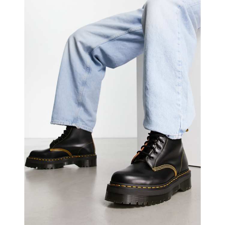 Dr Martens 101 ub quad 6 eye boots in black vintage smooth ASOS