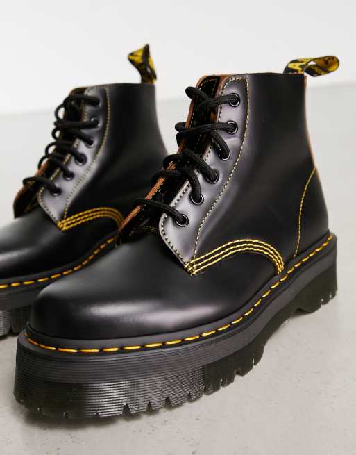 Dr Martens 101 ub quad 6 eye boots in black vintage smooth