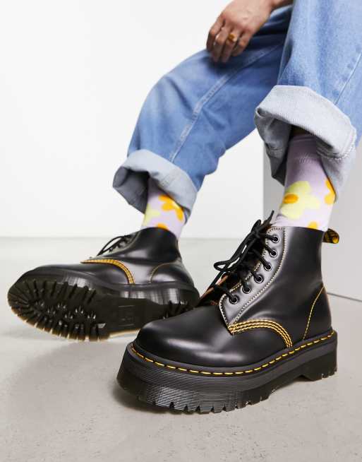 Dr Martens - 101 UB Quad - Sorte støvler med vintage-design og 6 snørehuller i glat læder