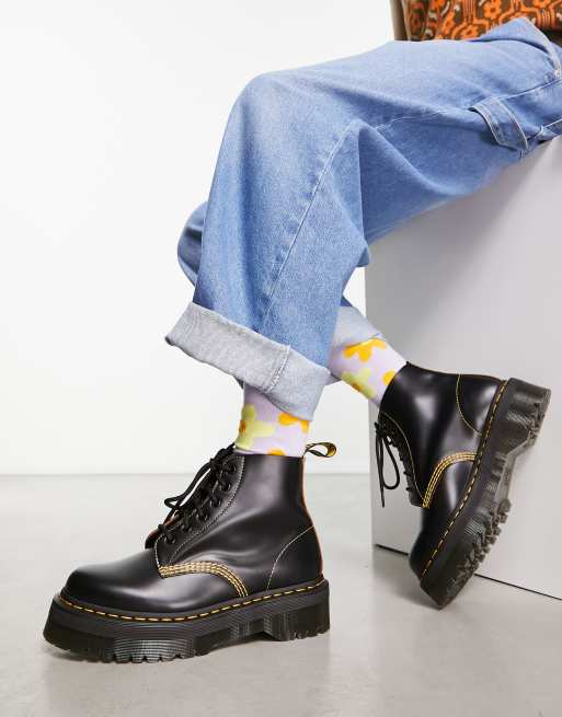 Dr Martens - 101 UB Quad - Sorte støvler med vintage-design og 6 snørehuller i glat læder, 3 af 4