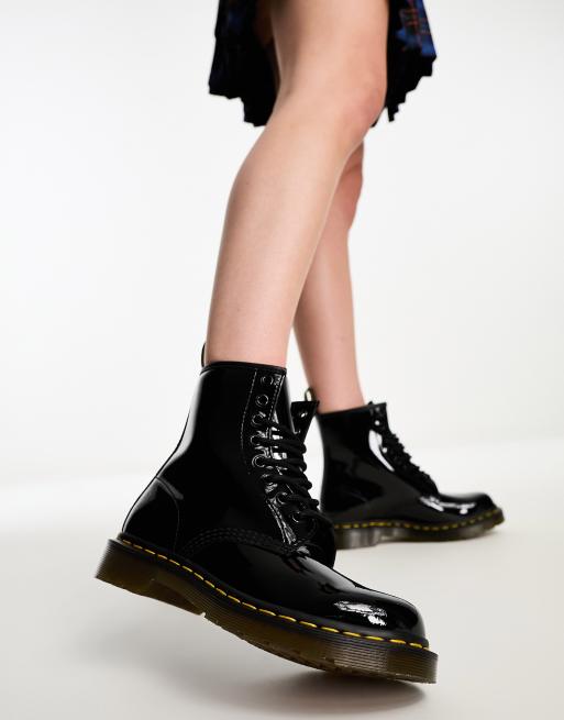 Doc martens shiny hot sale black boots