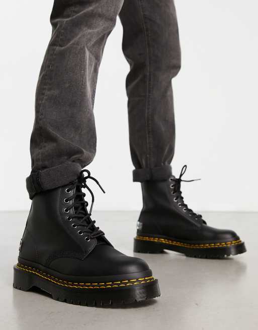 Dr martens black stitching sale