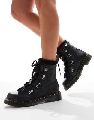 Dr. Martens 1460 Bottines a lacets doublees de fausse fourrure en cuir Nappa Noir