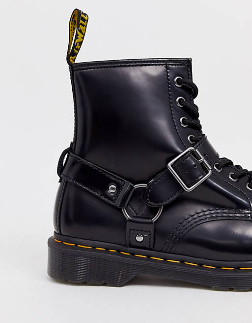 Dr Martens 1460 harness 8 eye boots in black polished smooth | ASOS