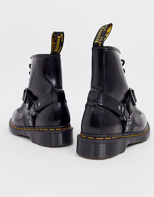 Dr Martens 1460 harness 8 eye boots in black polished smooth
