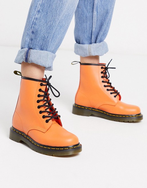 Dr Martens 1460 leather flat ankle boots in orange