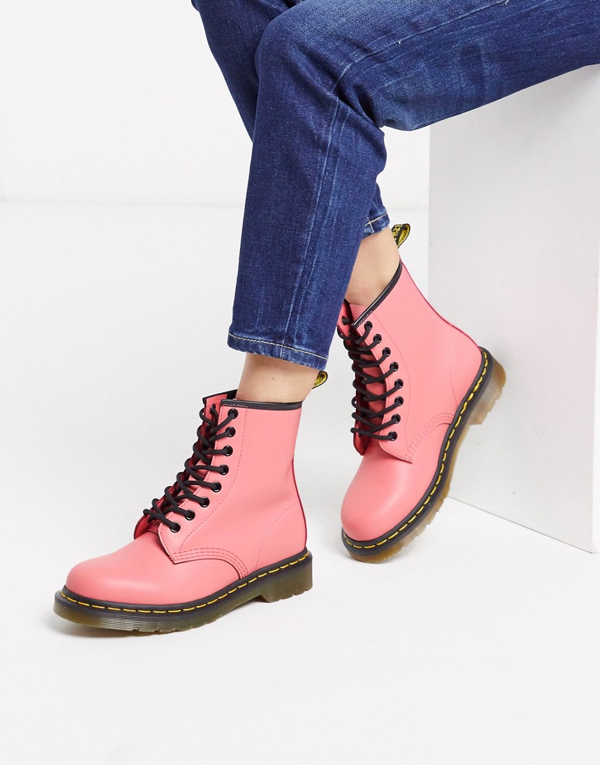 Dr Martens 1460 leather flat ankle boots in pink