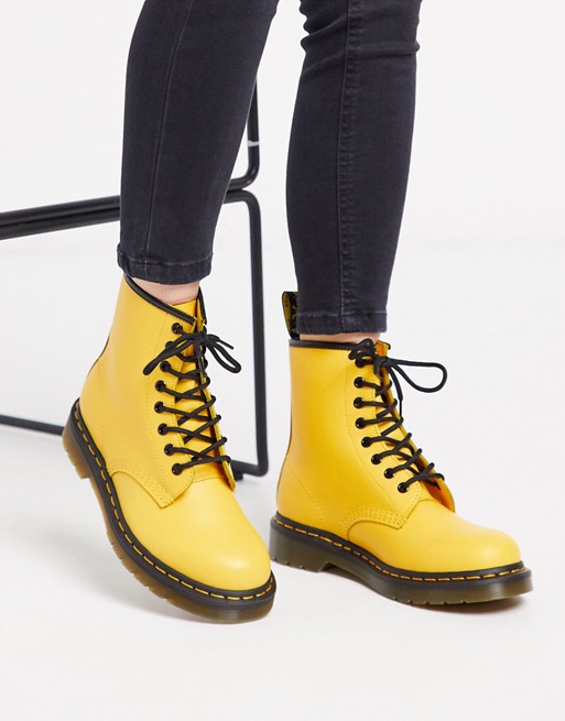 Dr Martens 1460 leather flat ankle boots in yellow
