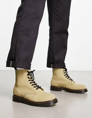 Dr Martens 1460 Pascal 8 eye boots in pale olive suede | ASOS
