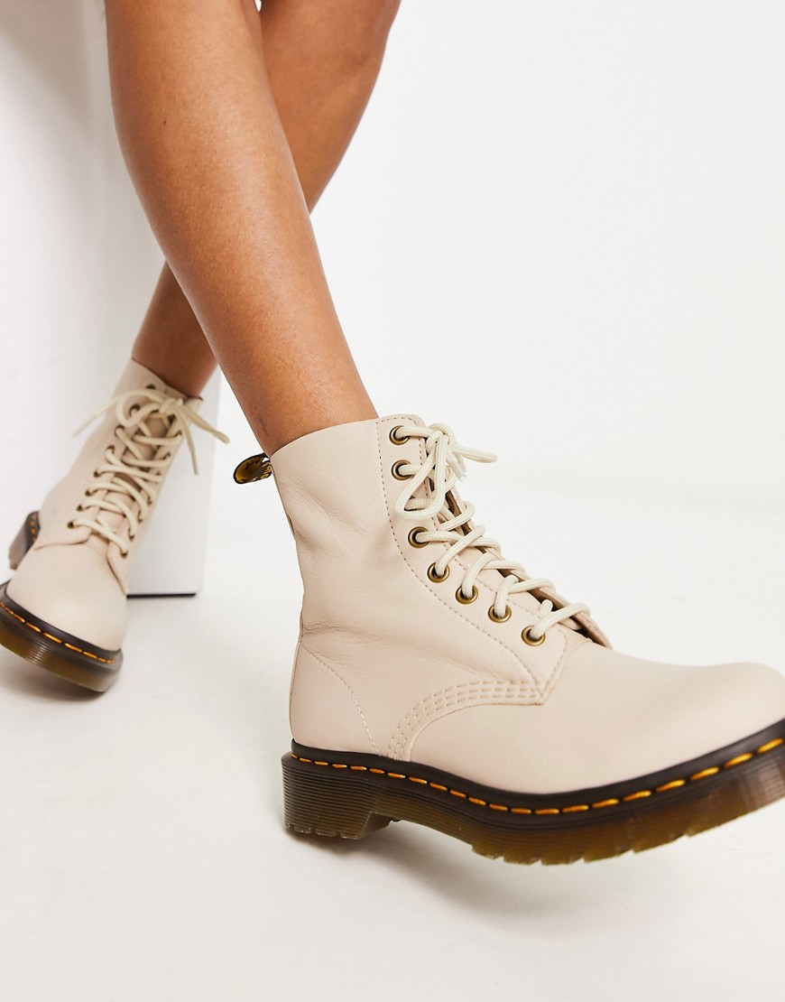 Dr Martens 1460 Pascal 8 eye leather boots in parchment beige-White