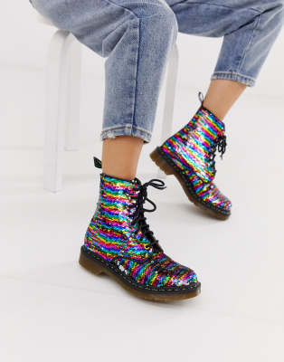 dr martens rainbow sequin