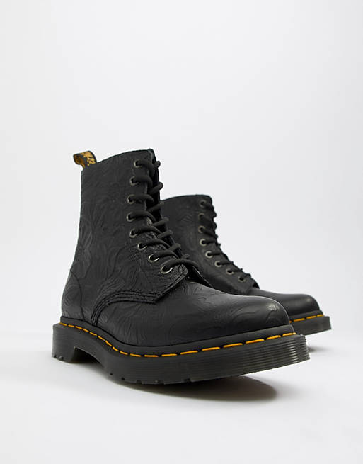 Dr Martens 1460 Pascal Embossed Black Flat Ankle Boots |