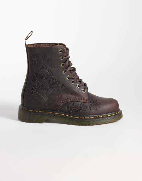 Dr Martens 1460 Pascal floral embossed 8-eye boots in dark brown - view 1