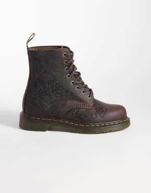 Dr Martens 1460 Pascal floral embossed 8-eye boots in dark brown