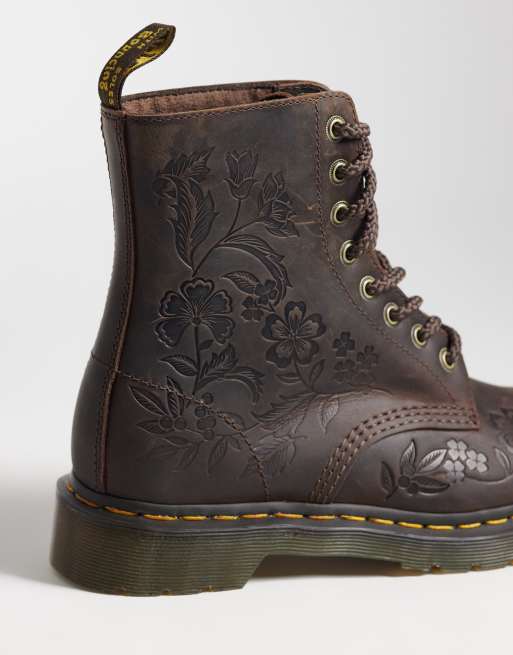Dr Martens 1460 Pascal floral embossed 8-eye boots in dark brown, 3 of 4