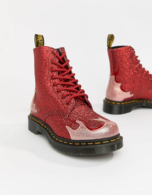 National census Jew Renaissance Dr Martens 1460 Pascal Red Glitter Flame Flat Ankle Boots | ASOS