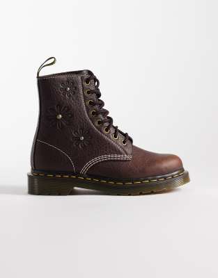 Dr. Martens - 1460 Pascal - Stiefel in Dunkelbraun mit Blumenprägung-Brown