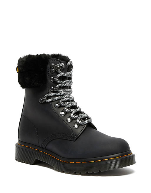 Dr. Martens 1460 Serena Collar flat lace-up ankle boots in black