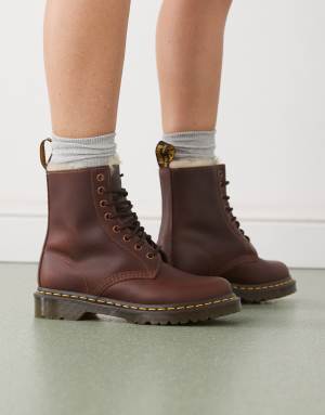 Dr Martens 1460 Serena fur lined 8 eye boots in tan leather