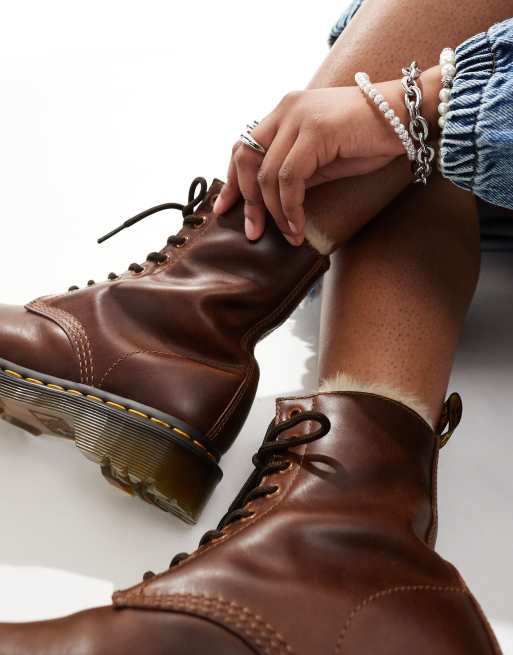 Dr Martens 1460 Serena fur lined 8 eye boots in tan leather