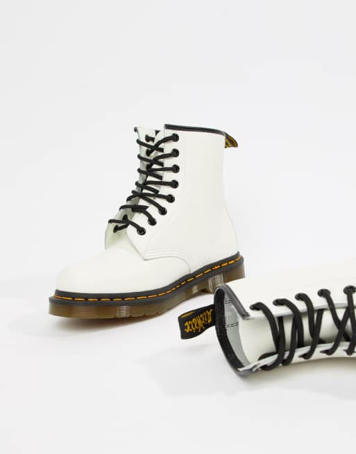 Dr martens 1460 white leather sale flat ankle boots