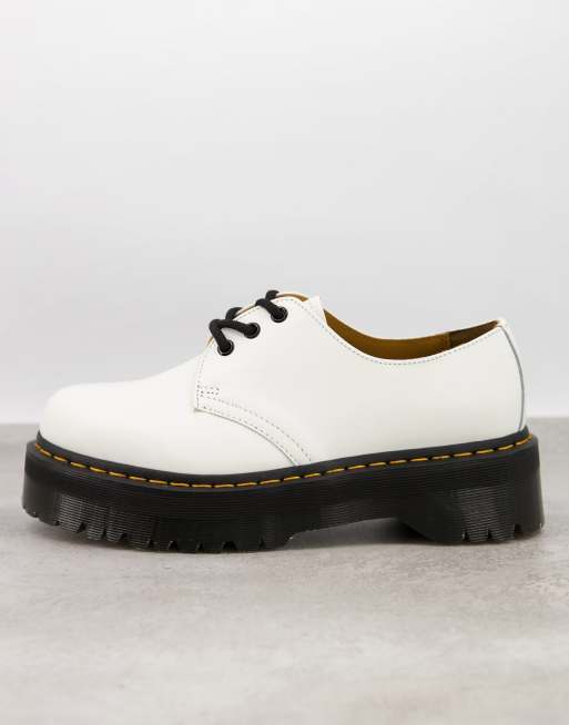 Dr Martens 1461 3 eye quad platform shoes in white | ASOS