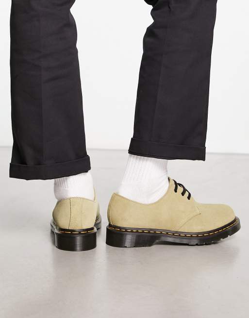 Dr Martens 1461 3 eye shoes in pale olive suede