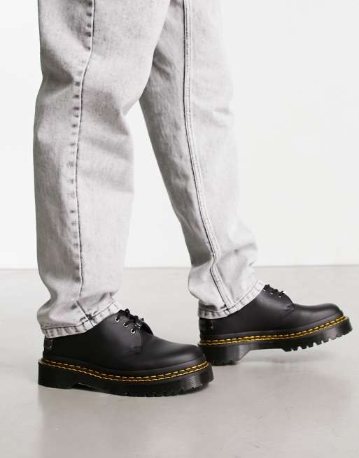 Dr. Martens 1461 White Stitch Shoe in Black