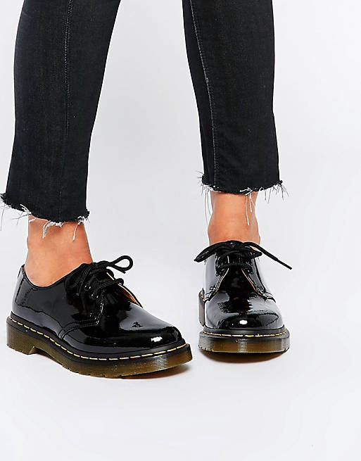 Martens Womens Black Leather Patent 1461 Lace-Up Shoes Dr
