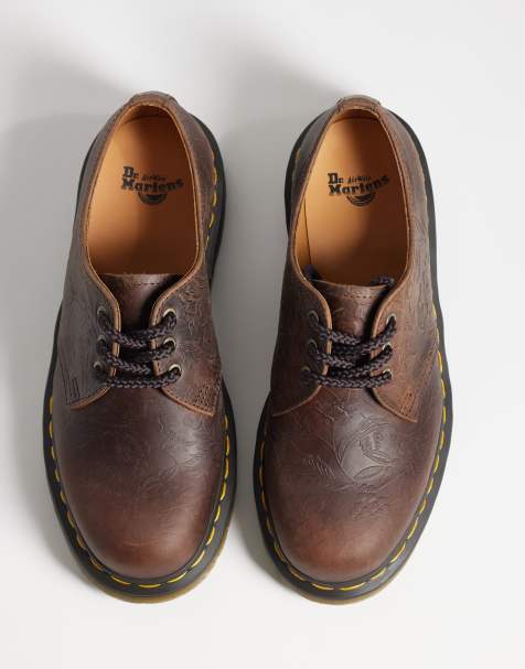 Dr Martens 1461 floral embossed crazy horse leather shoes in dark brown - view 1