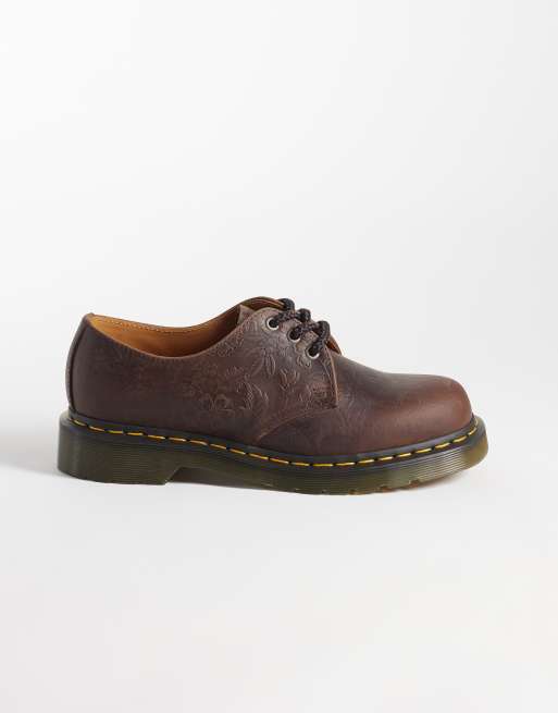Dr Martens 1461 floral embossed crazy horse leather shoes in dark brown, 2 of 4