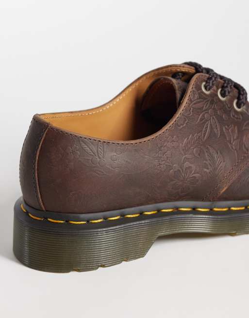 Dr Martens 1461 floral embossed crazy horse leather shoes in dark brown, 3 of 4