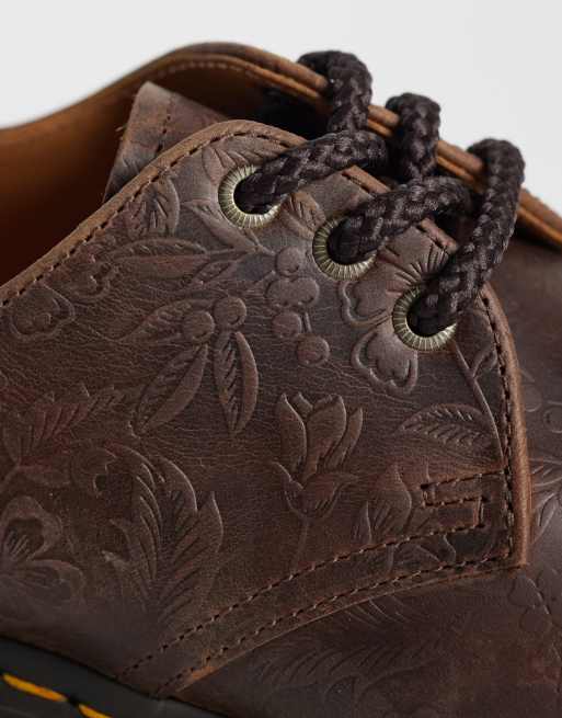 Dr Martens 1461 floral embossed crazy horse leather shoes in dark brown, 4 of 4