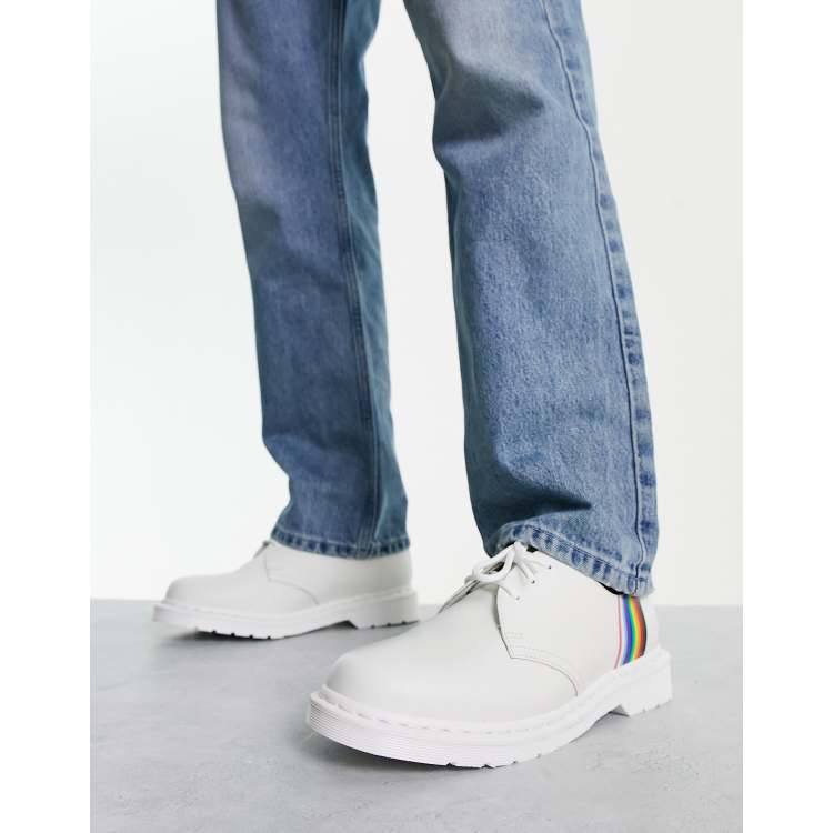 Dr Doc Martens White Leather Pride Oxford Lace Up Low Top Rainbow