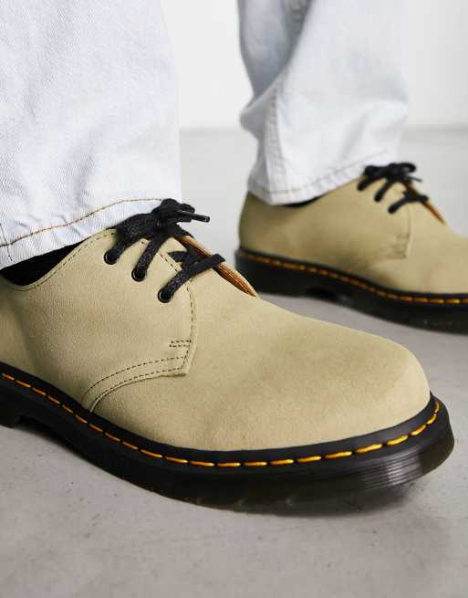Dr Martens – 1461 – Jasnooliwkowe zamszowe buty z 3 oczkami, 3 z 4