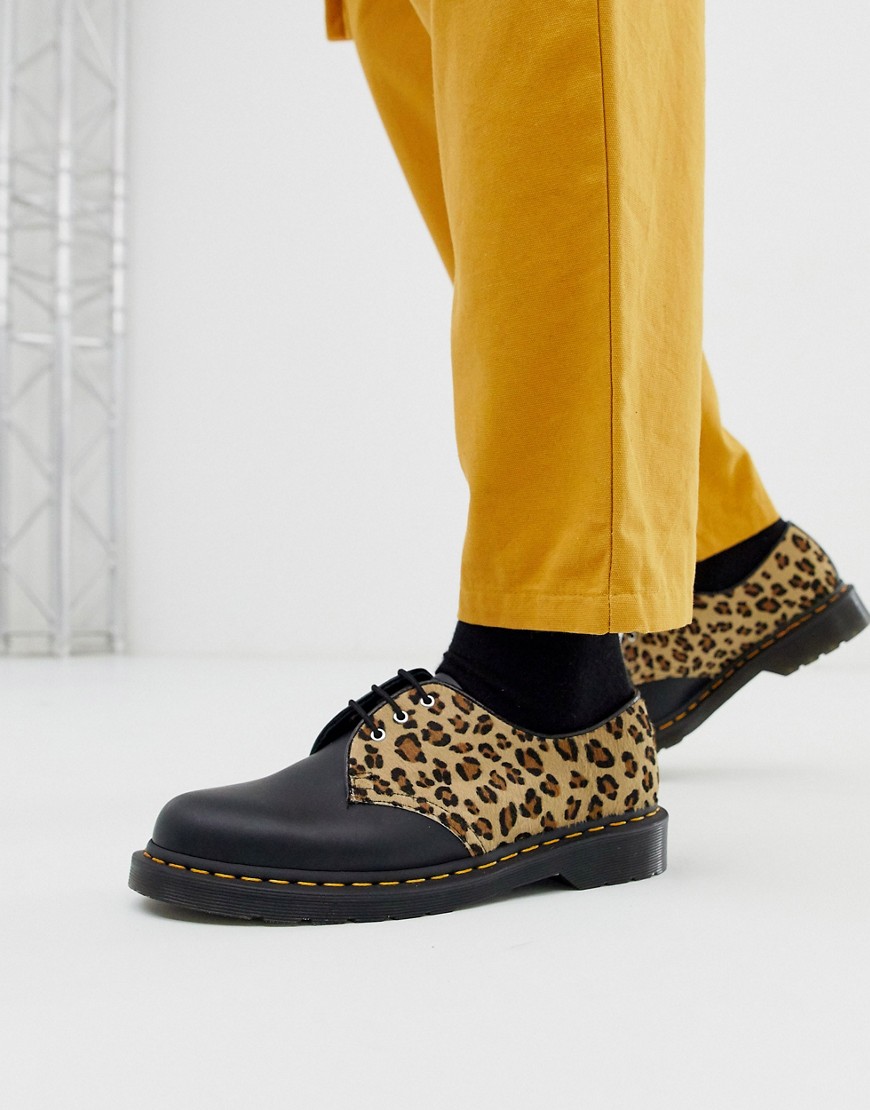 Dr Martens – 1461 – Leopardmönstrade skor med 3 rader snörhål-Svart