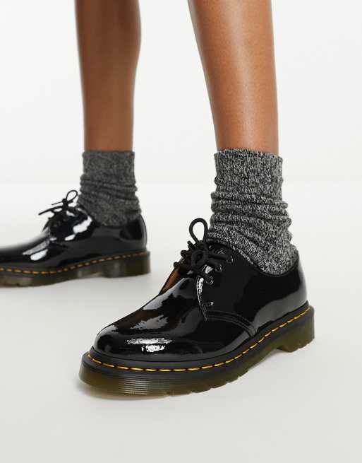 Dr Martens - 1461 - Sorte sko i laklæder med 3 snørehuller, 3 af 4
